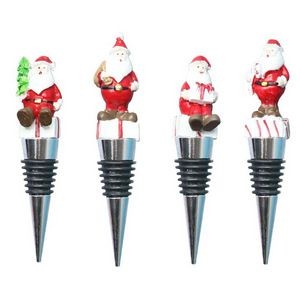 4 Piece Happy Santa Claus Wine Stopper Set 10