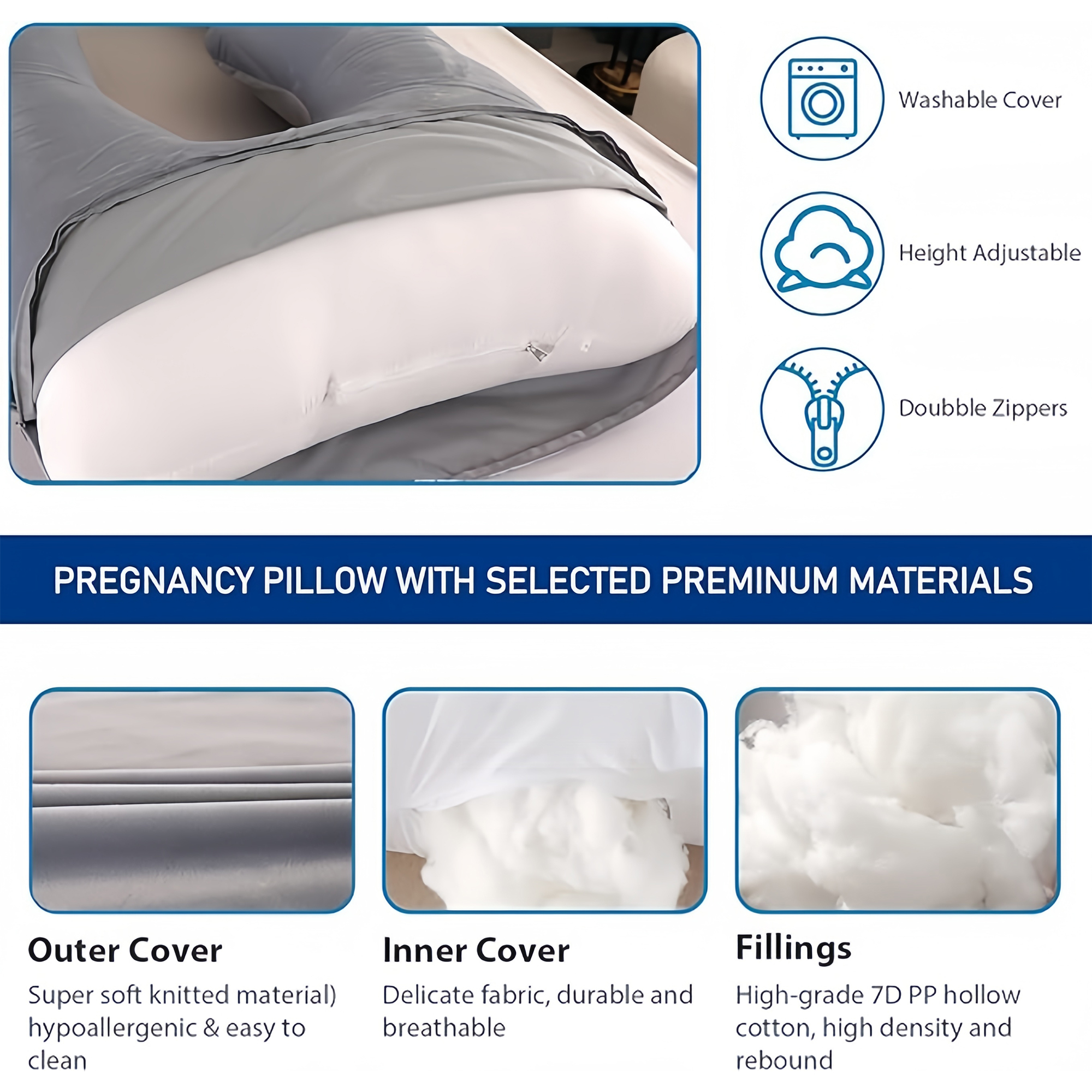 Polyester Detachable Side Sleeping Maternity Pillow 1