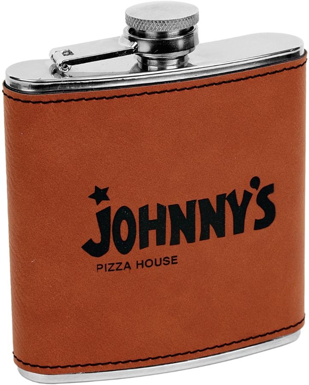 Laser Engraved Leatherette Covered Stainless Steel Flask - Rawhide 1