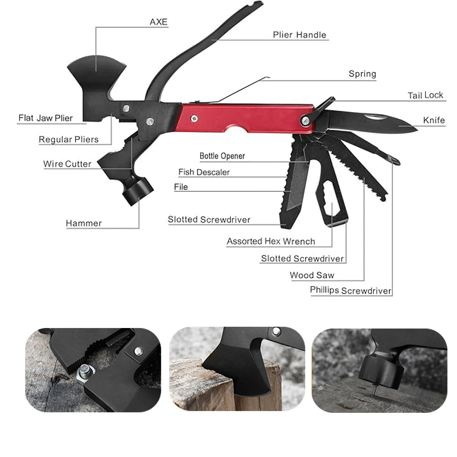 Multi Tool Axe Hatchet Survival Gear 14-in-1 2