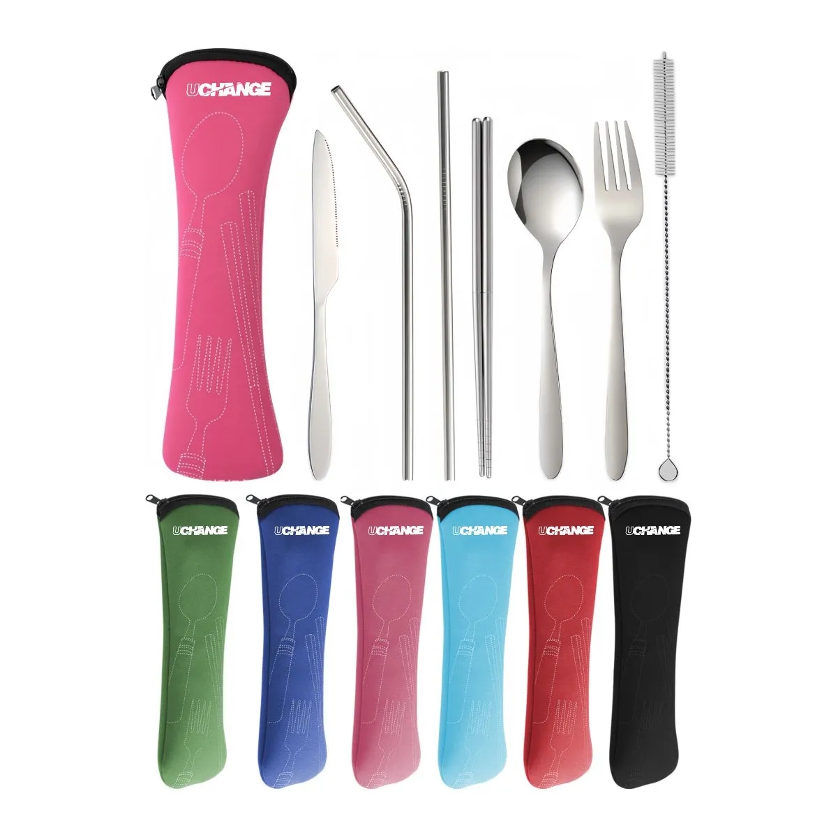 Reusable Flatware Sets Knife, Fork, Spoon, Chopsticks, Portable Travel Stainless Steel Tableware 3