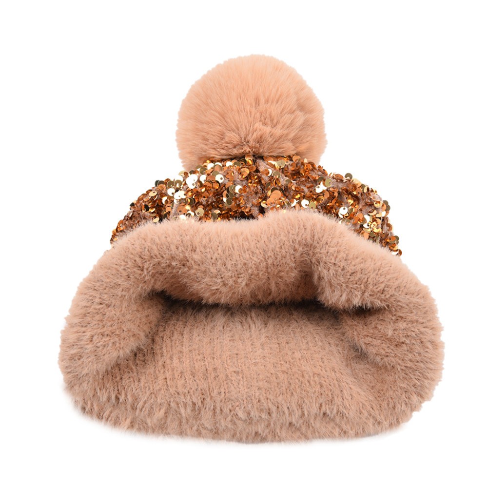 Warmth Hairball Ornament Detachable With Sequin Knitted Hats 3