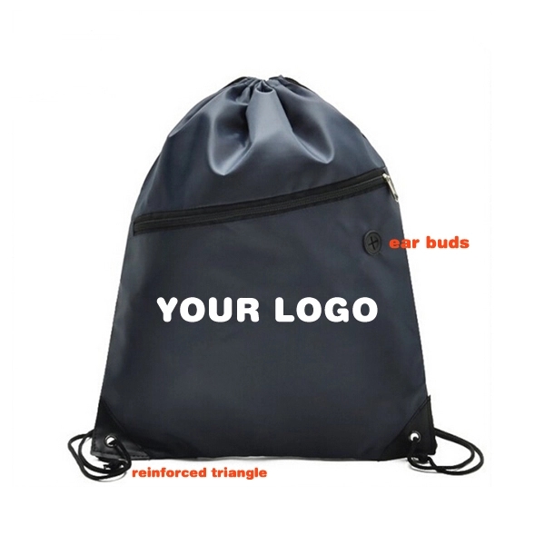 Drawstring Bag w/ Zippered In Front Built -Slot For Ear Buds 3