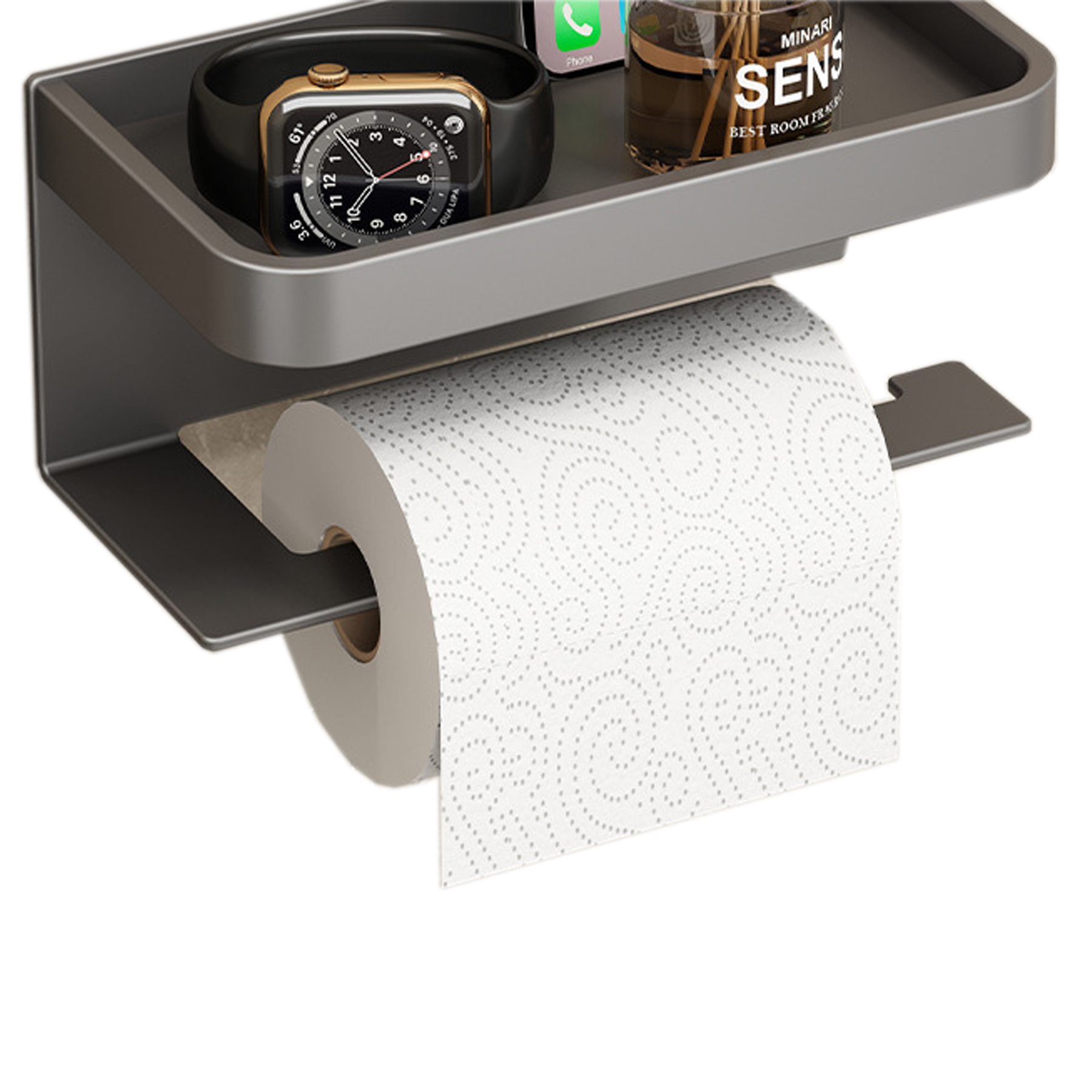 Aluminum Toilet Paper Holder with Phone Shelf 5