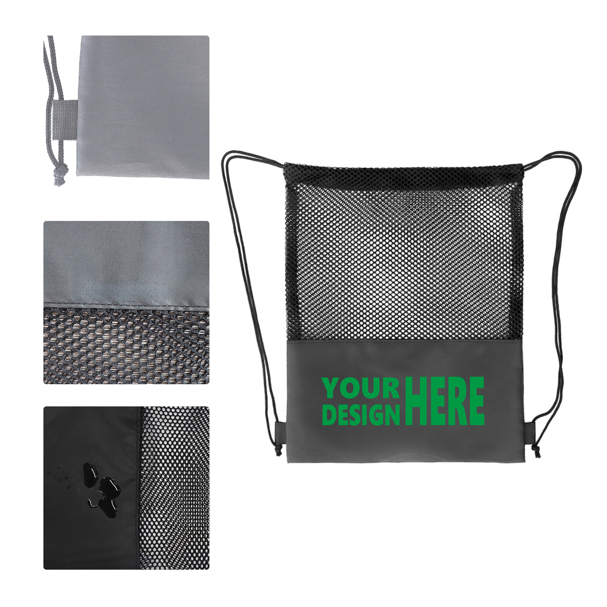 MOQ 50 Mesh Drawstring Bag with Polyester Bottom 1