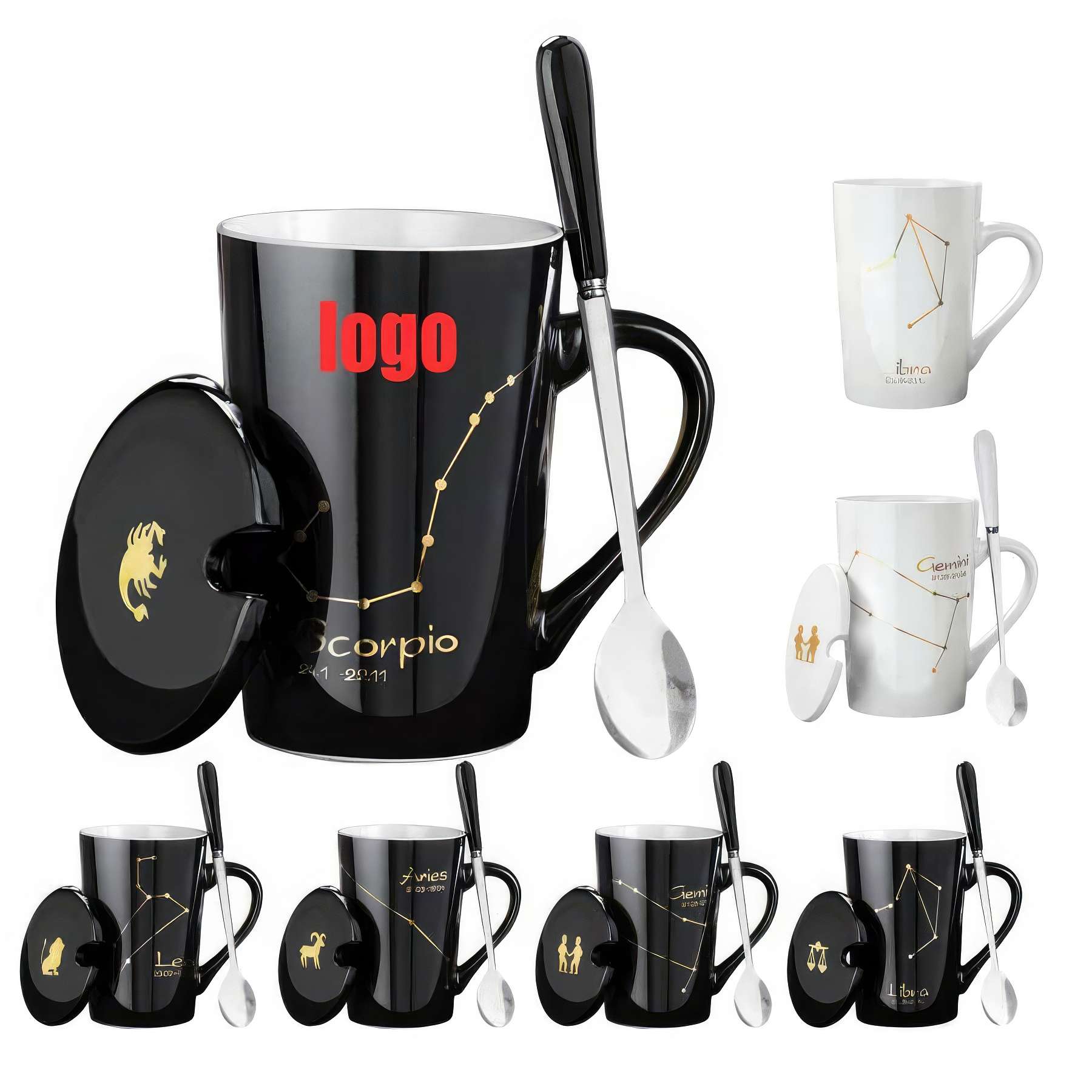 Twelve Constellations With lid Spoon Ceramic Mug 1