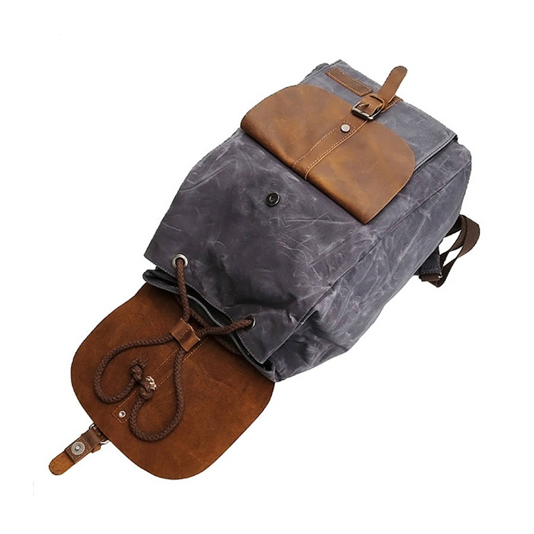 Vintage Waterproof Backpack Daypack Made of Canvas Leather 9