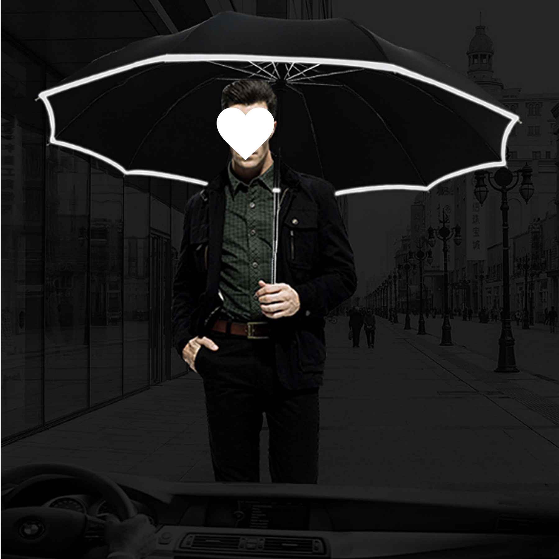46" Umbrella W/Safer Reflective Stripe And Led Flashlight 2