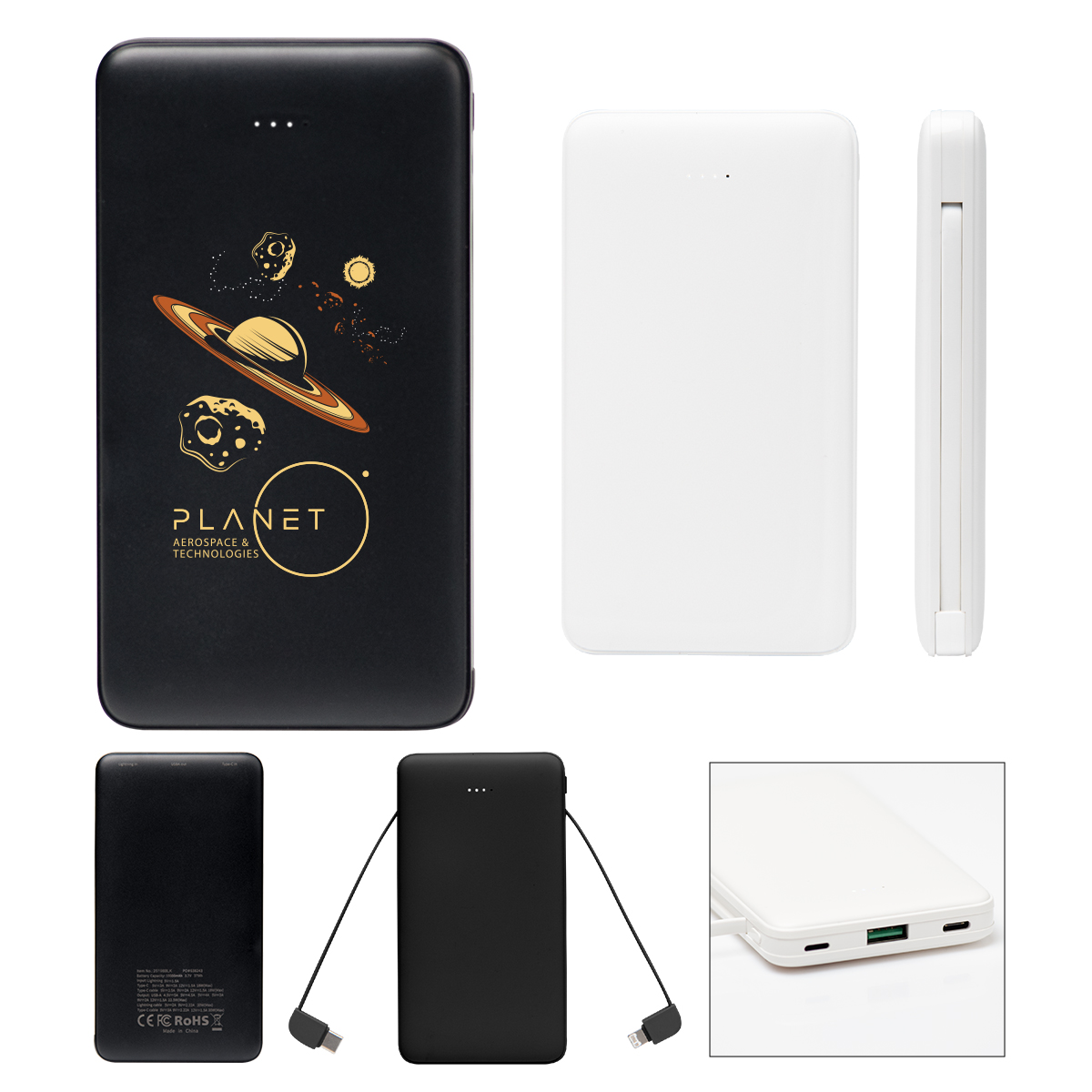 10,000 mAh Power Bank With Integrated Cables