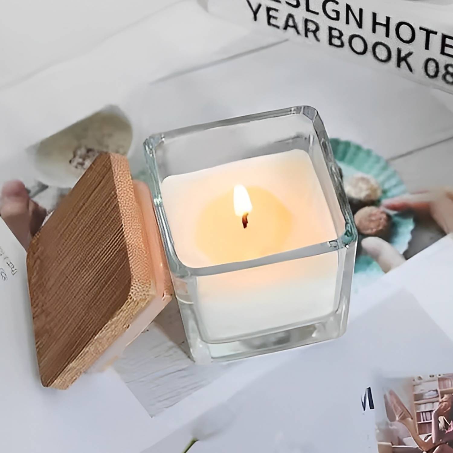 Mini Bamboo Lid Square Soy Wax Scented Candle 7