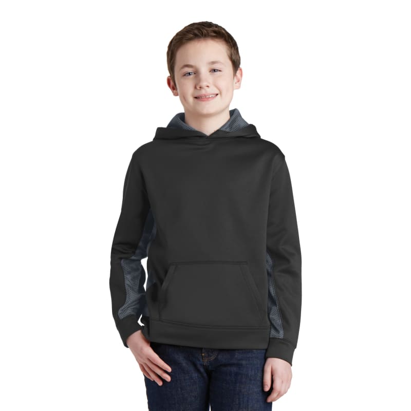 Sport-Tek Youth Sport-Wick CamoHex Fleece Colorblock Hooded Pullover. 14