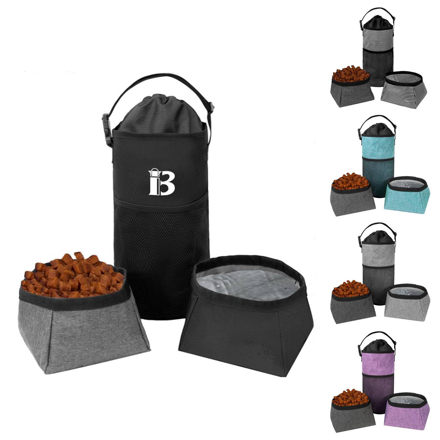 Foldable Waterproof Polyester Dog Food Bag and Bowls Set 5