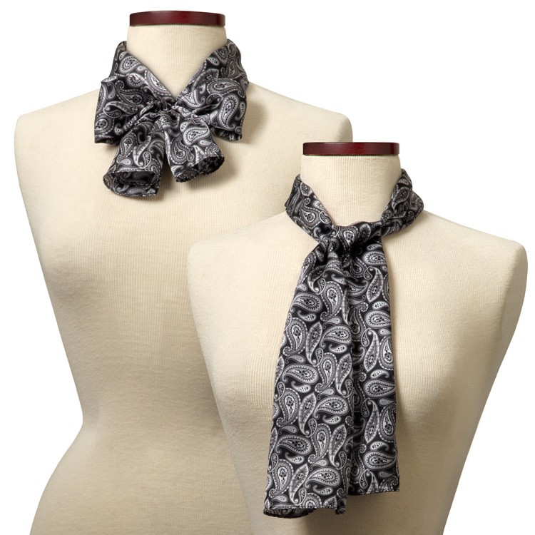 Black and Gray Silk Paisley Scarf - 8"x45" 2