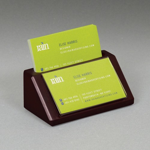 Single Pocket Solid Oak Business Card Holder with Card Insert