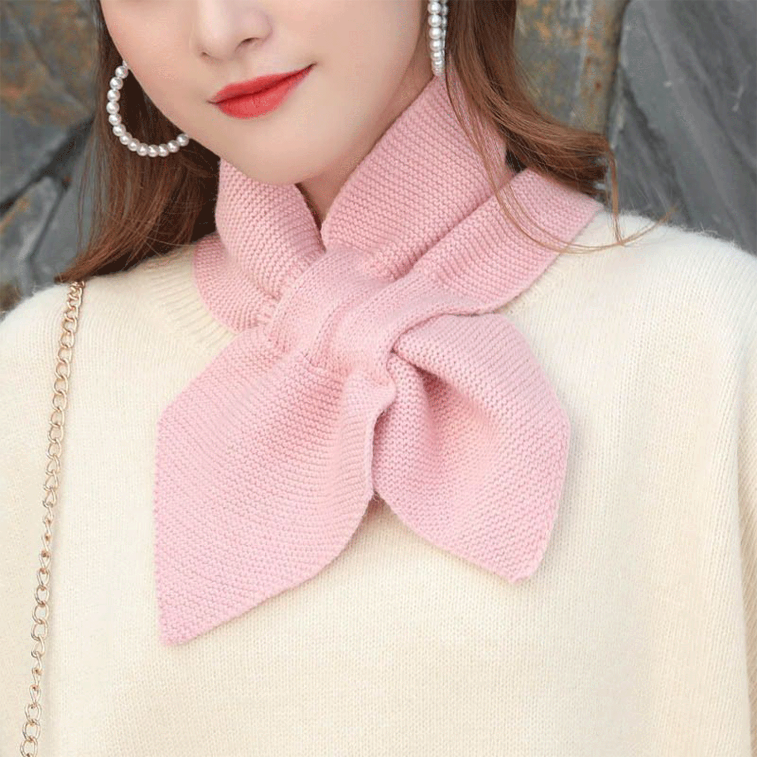 Winter women neck warmer soft knit bow shape colored Scarf 14