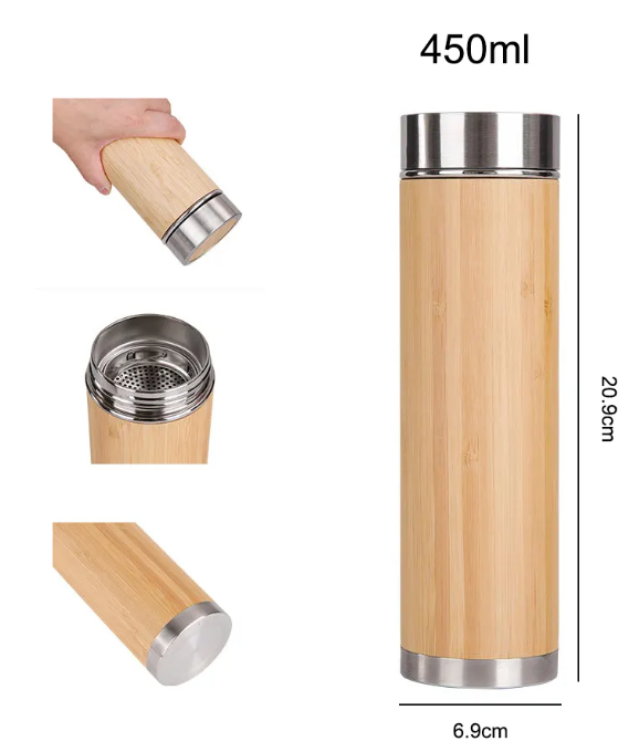 17 OZ Double Wall Bamboo Tumbler Bottle Stainless Steel Bamboo Water Bottle 3