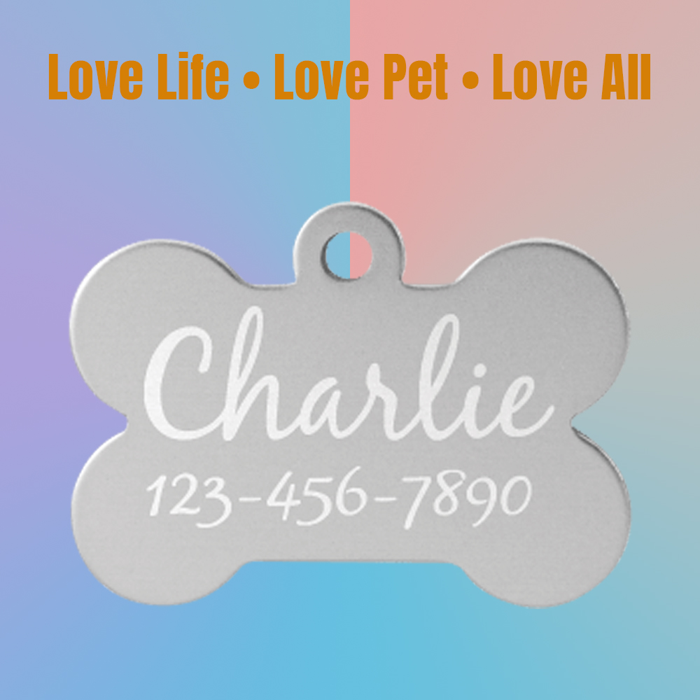 Silver Laserable Anodized Aluminum Bone Pet Tag 1