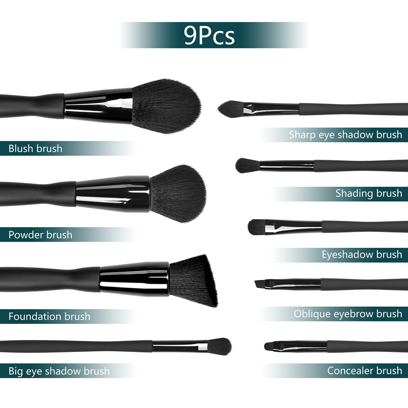 9pcs Diamond Blending Blush Concealer Eye Shadow Makeup Brush Set w/Magnetic buckle PU Bag 6