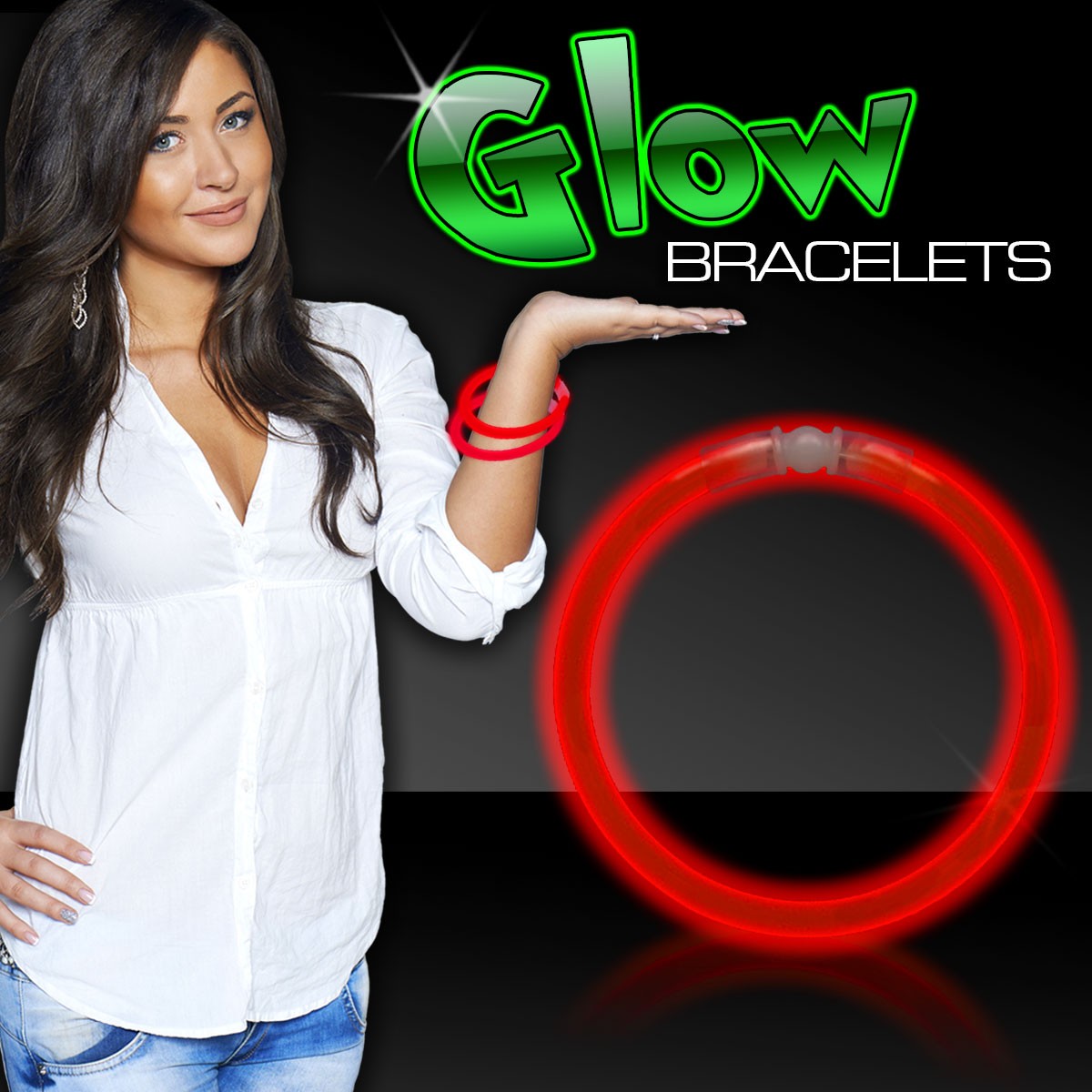 Red 8" Single Color Superior Light Up Glow Bracelet 4