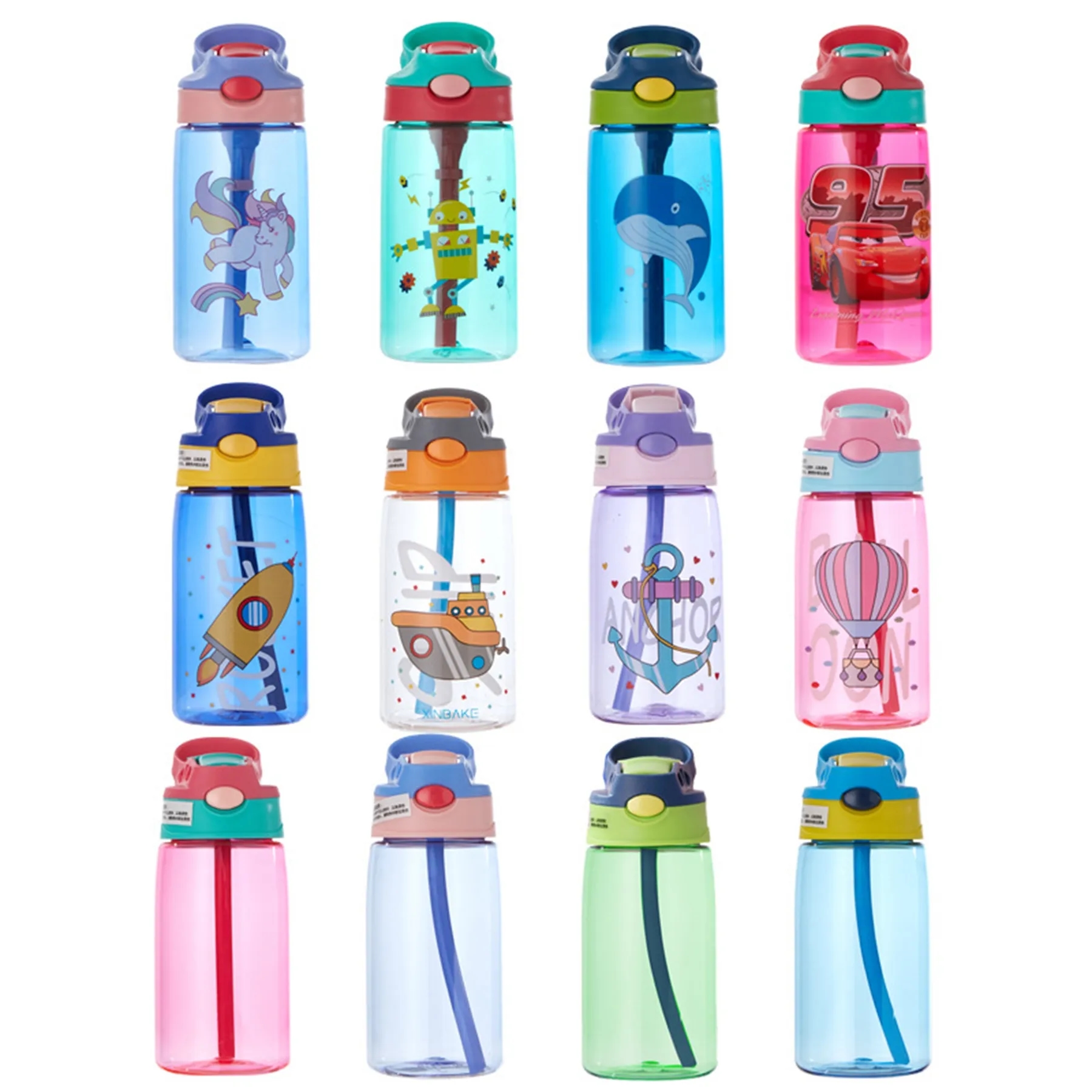 16 Oz. Cartoon Plastic Water Bottle with Straw 15