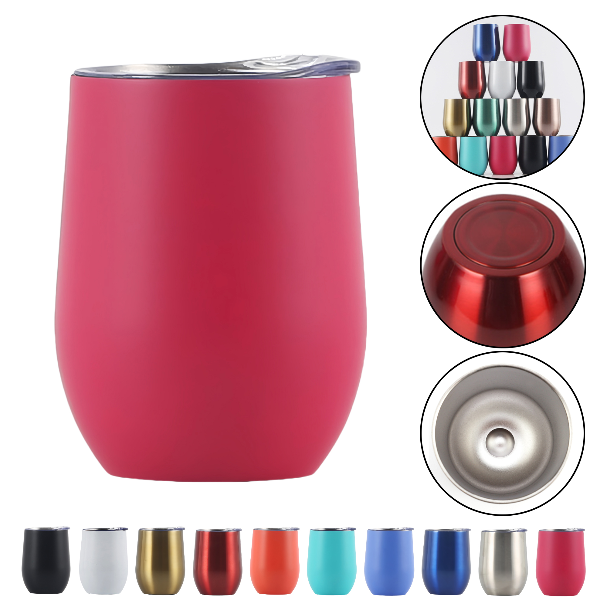 12oz Vacuum Insulated Stainless Steel U-Shaped Tumbler Wine Cup with Eggshell Finish 11