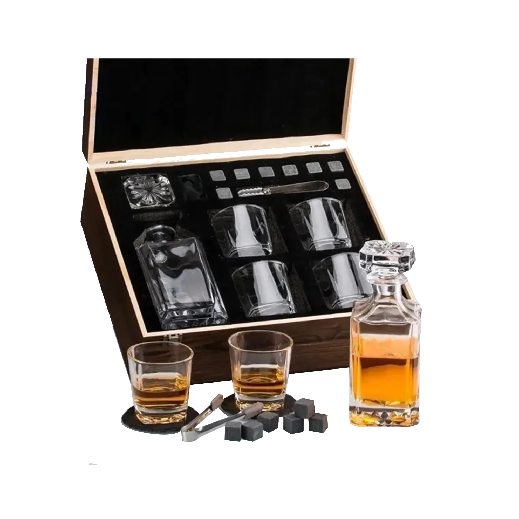 Whiskey Glass Wooden Box Set 4