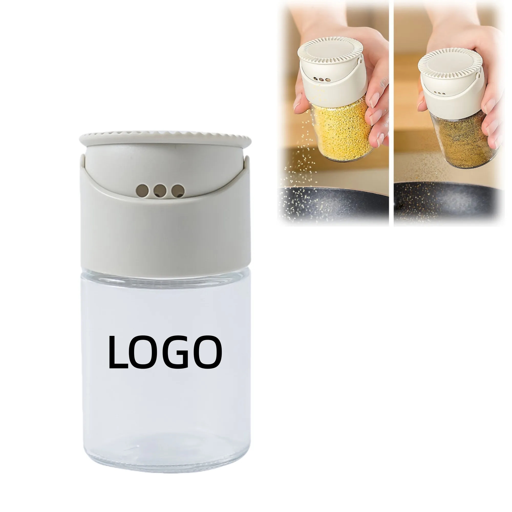 2 Spout Glass Condiment Dispenser Pepper Seasoning Shaker
