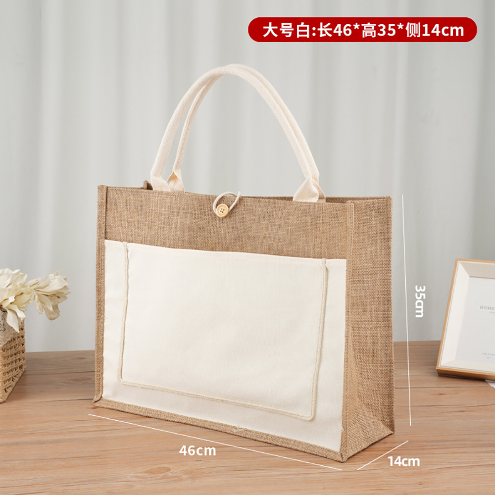 Grocery Jute Tote Bag w/Front Pocket, custom tote bag with logo imprint 4