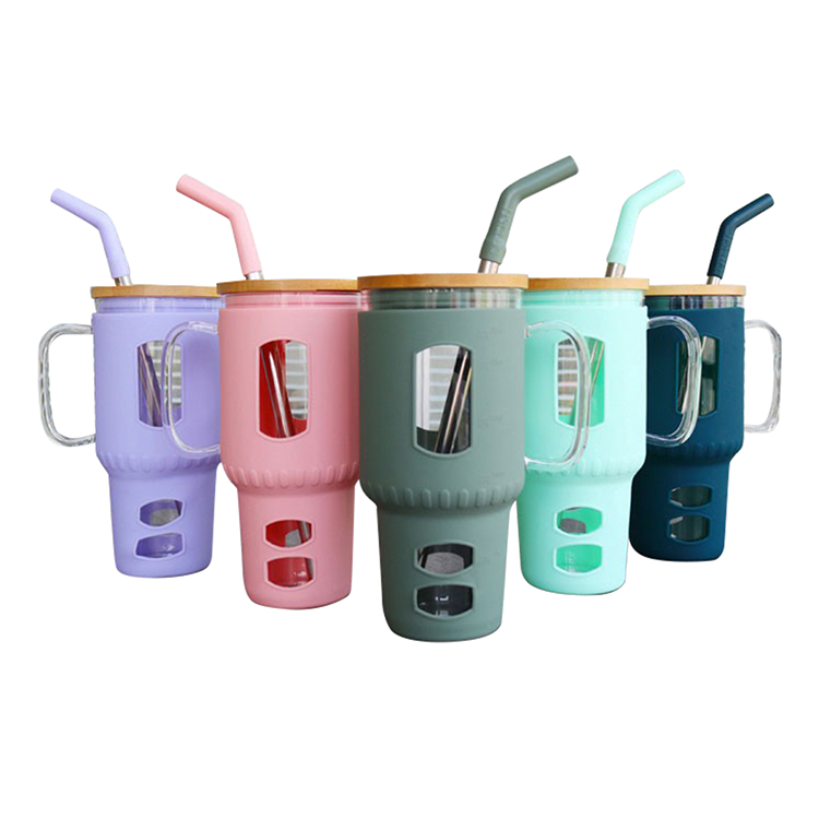 32 Oz. Glass Water Tumbler with Bamboo Lid & Straw 14