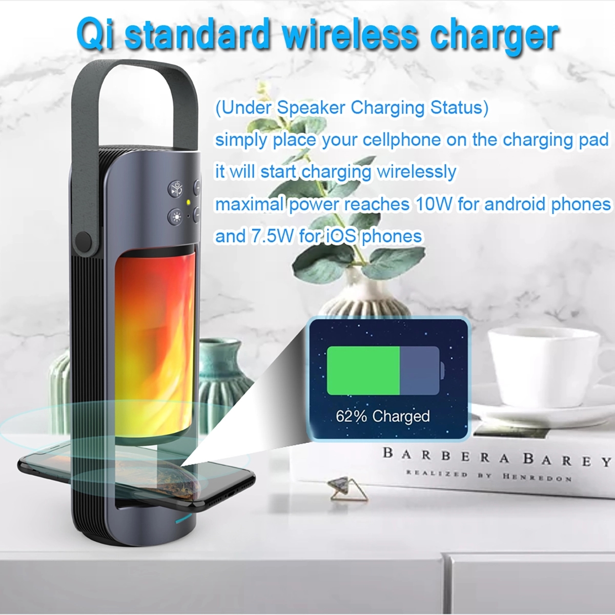 Bluetooth Speaker Flame Lamp With Wireless Charger 5
