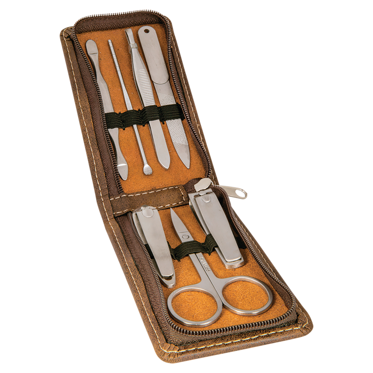 7-Piece Rustic/Gold Leatherette Manicure Gift Set 2