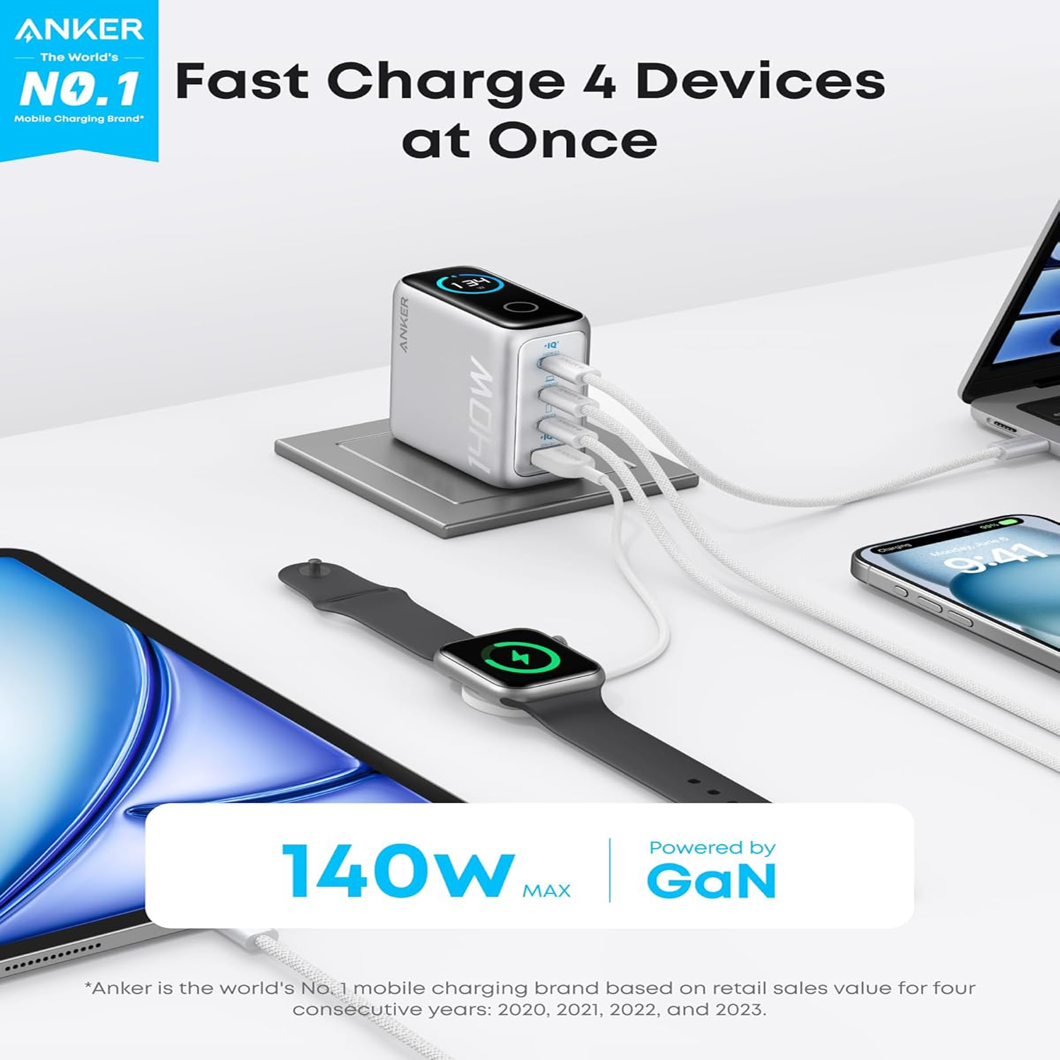4-Port Multi-Device Fast Charging Station w/ Smart PD 3