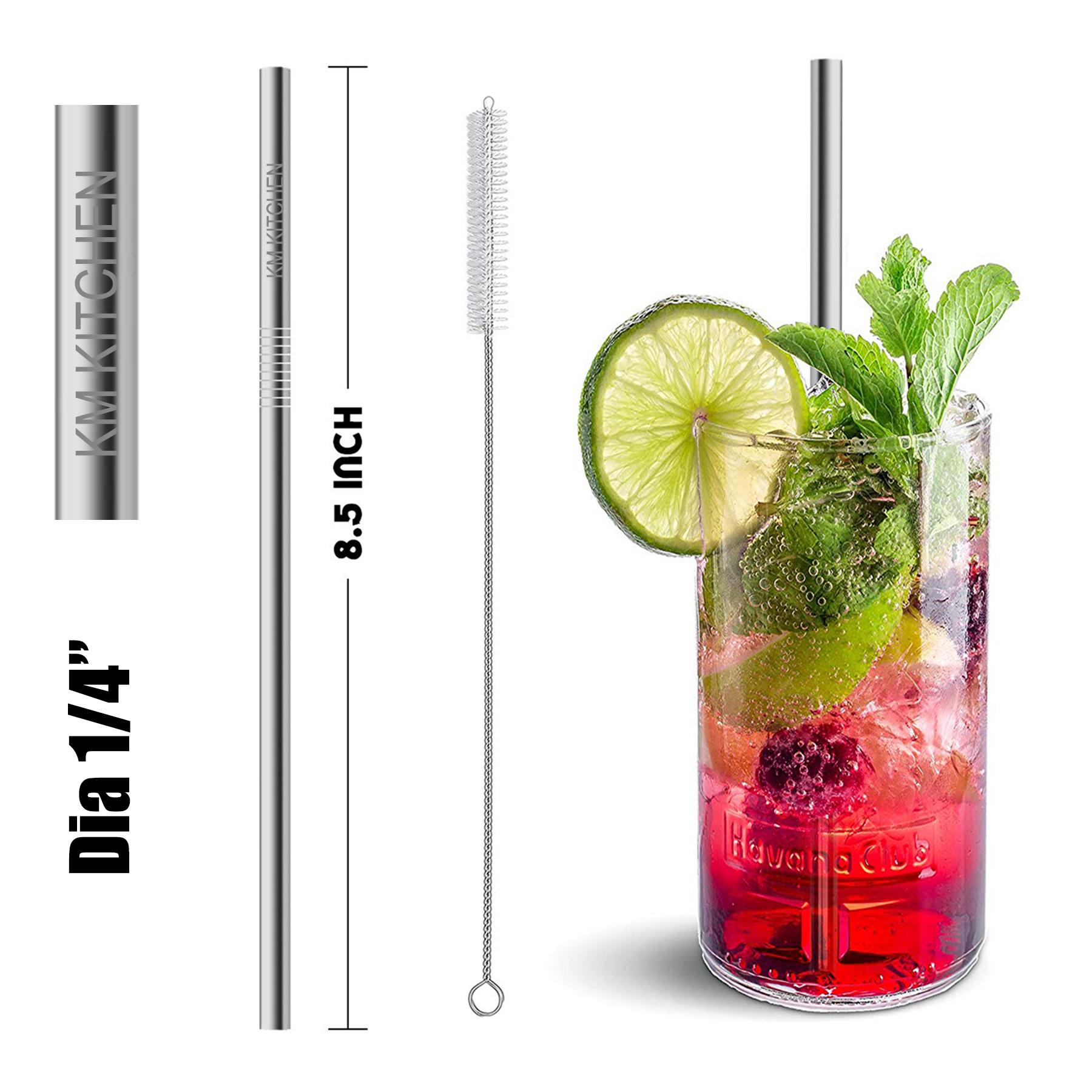 8 1/2"L 1/4"Dia Stainless Steel Straws 3