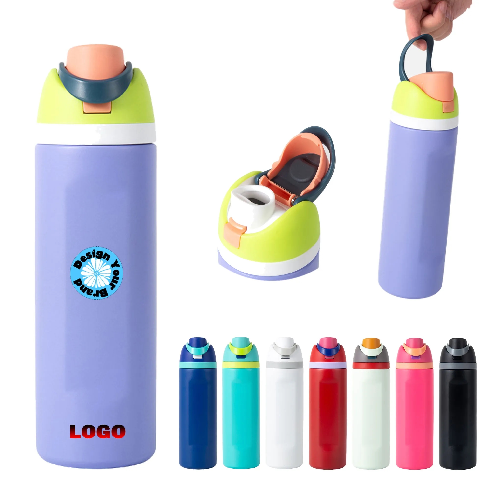 24oz Insulated Stainless Steel Water Bottle with Straw, custom water bottle with logo imprint 2