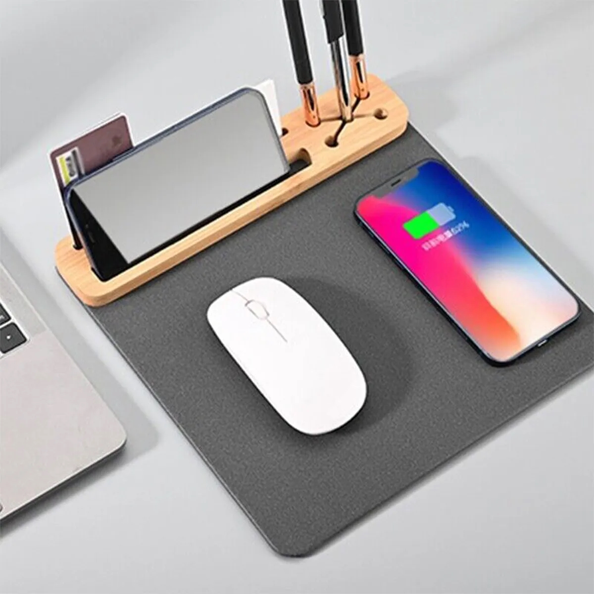 Custom Bamboo Wooden 15W Phone Wireless Charging Mouse Pad 6