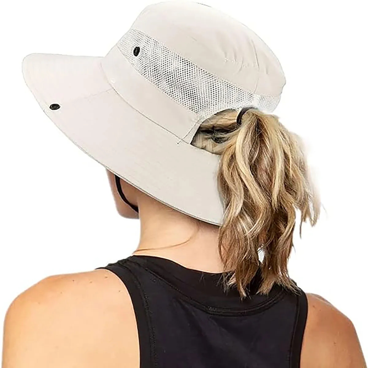 Wide-Brim Outdoor Beach Sun Hat with Ponytail-Hole 1