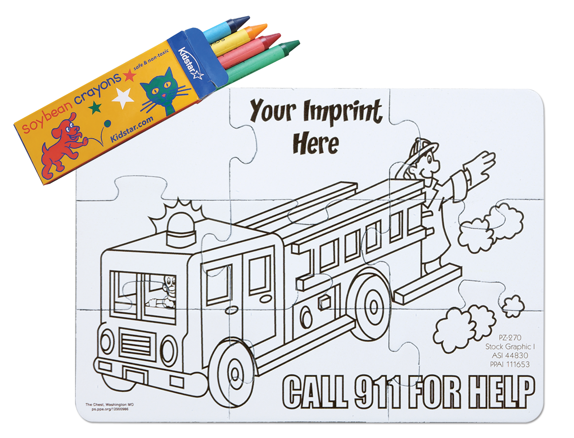 9 Pieces - 5" x 7" Coloring Puzzle - Fire Truck 2