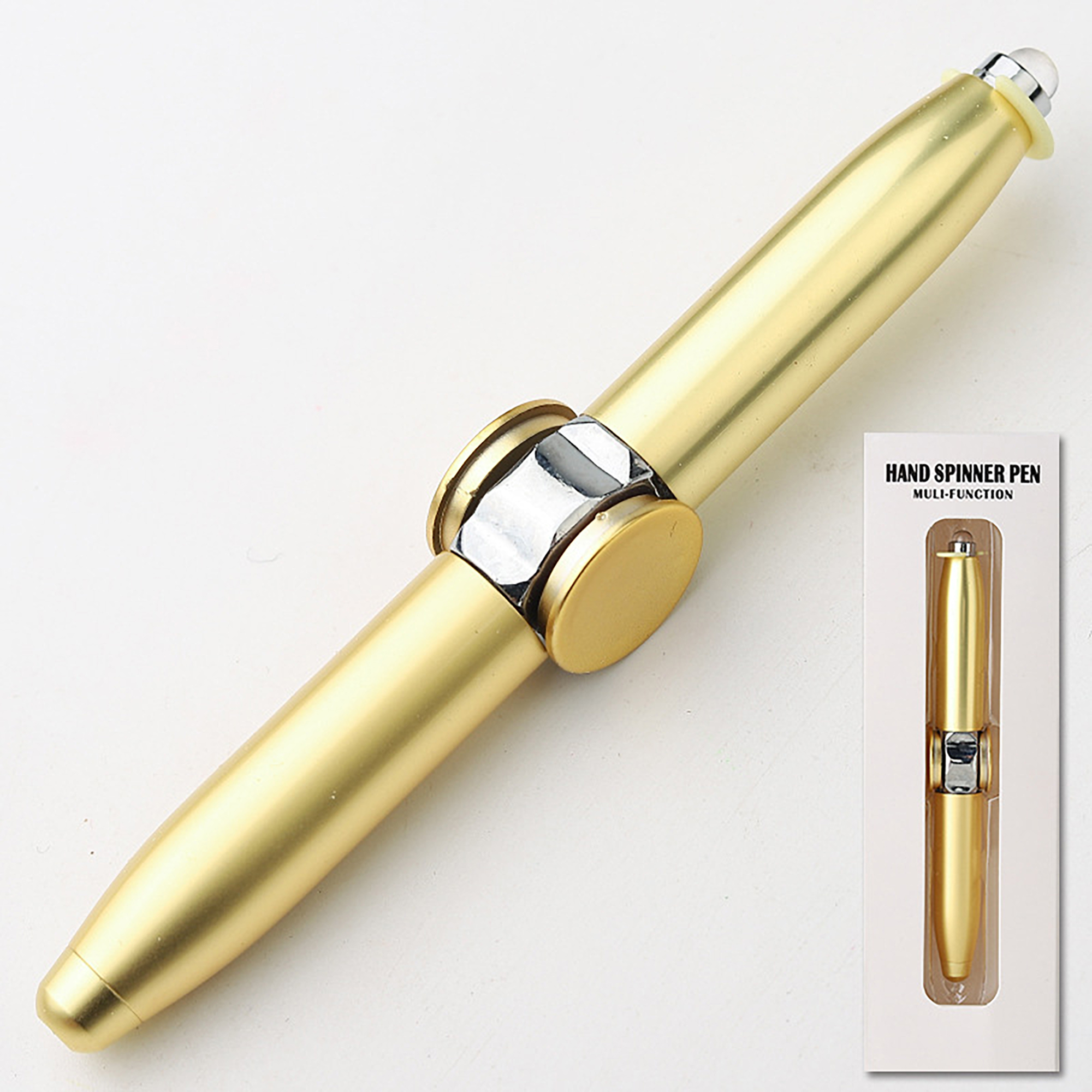 Anti-Anxiety LED Fidget Spinner Finger Gyro Rotating Metal Ballpoint Pen 12