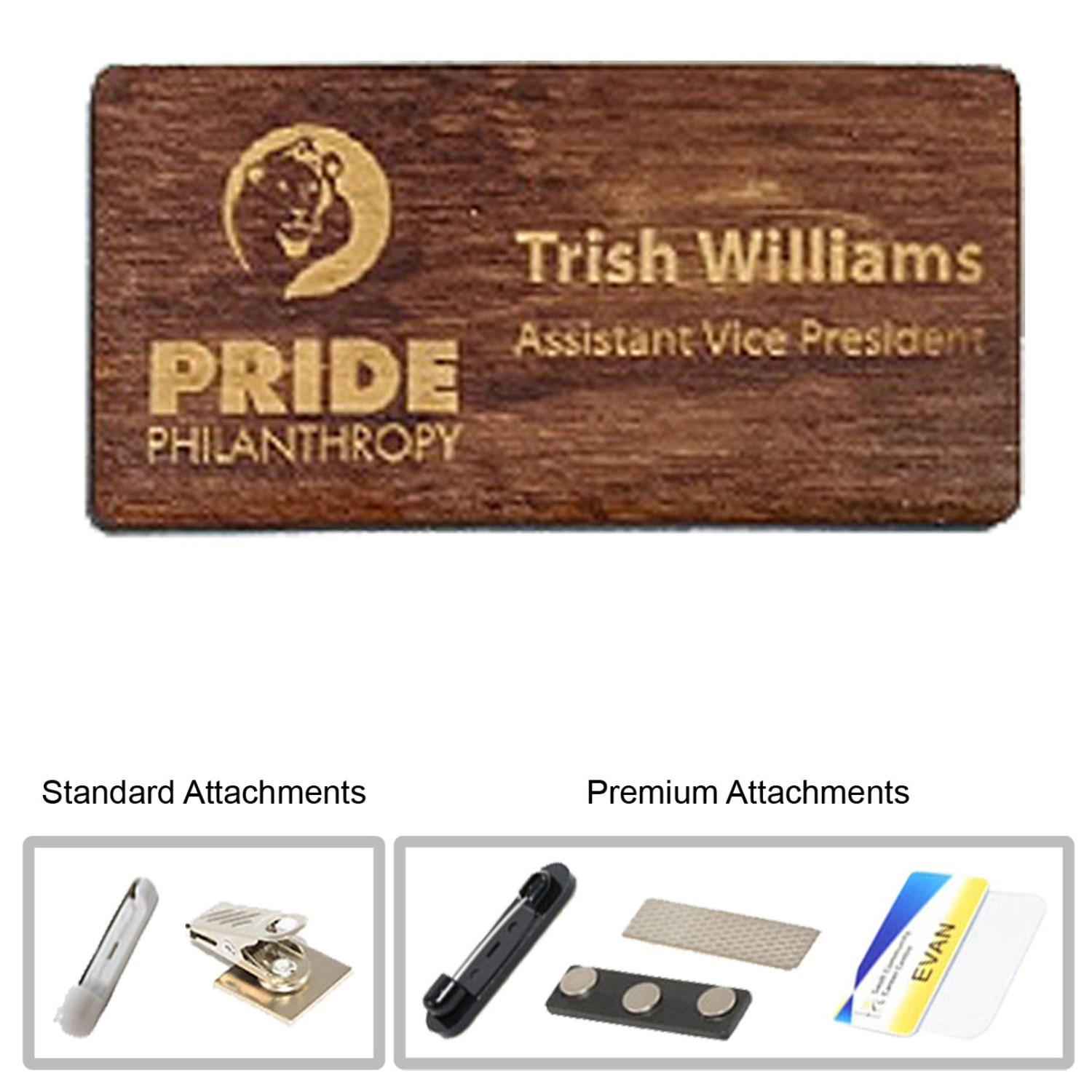 2.125 inch x 3.375 inch Engraved Wood Name Badge 2