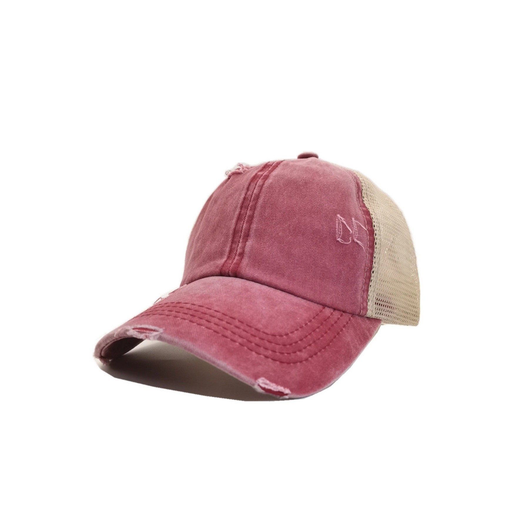 Leather Patch Distressed Ponytail Trucker Cap 11