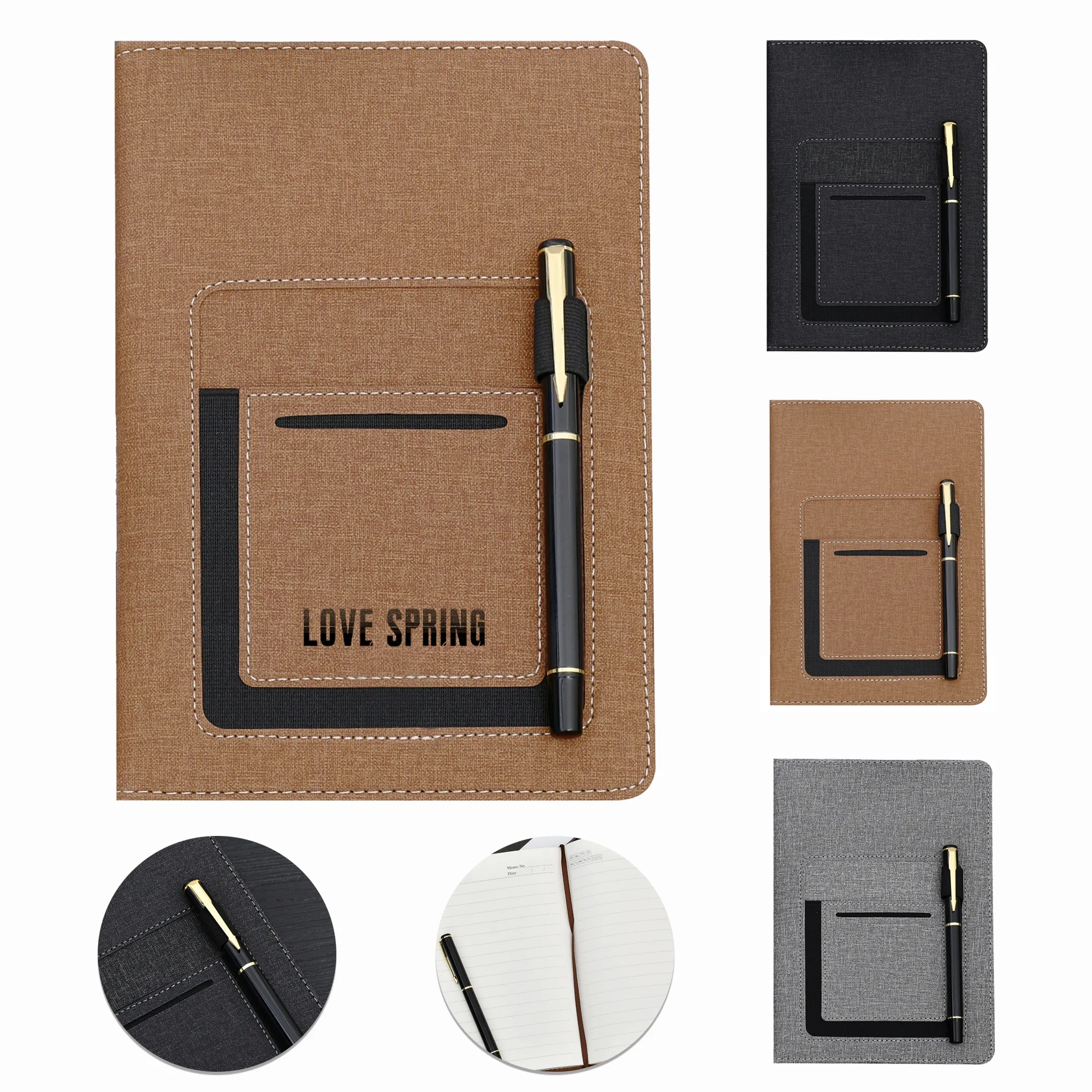 Canvas Journals With Leatherette Phone Pouch