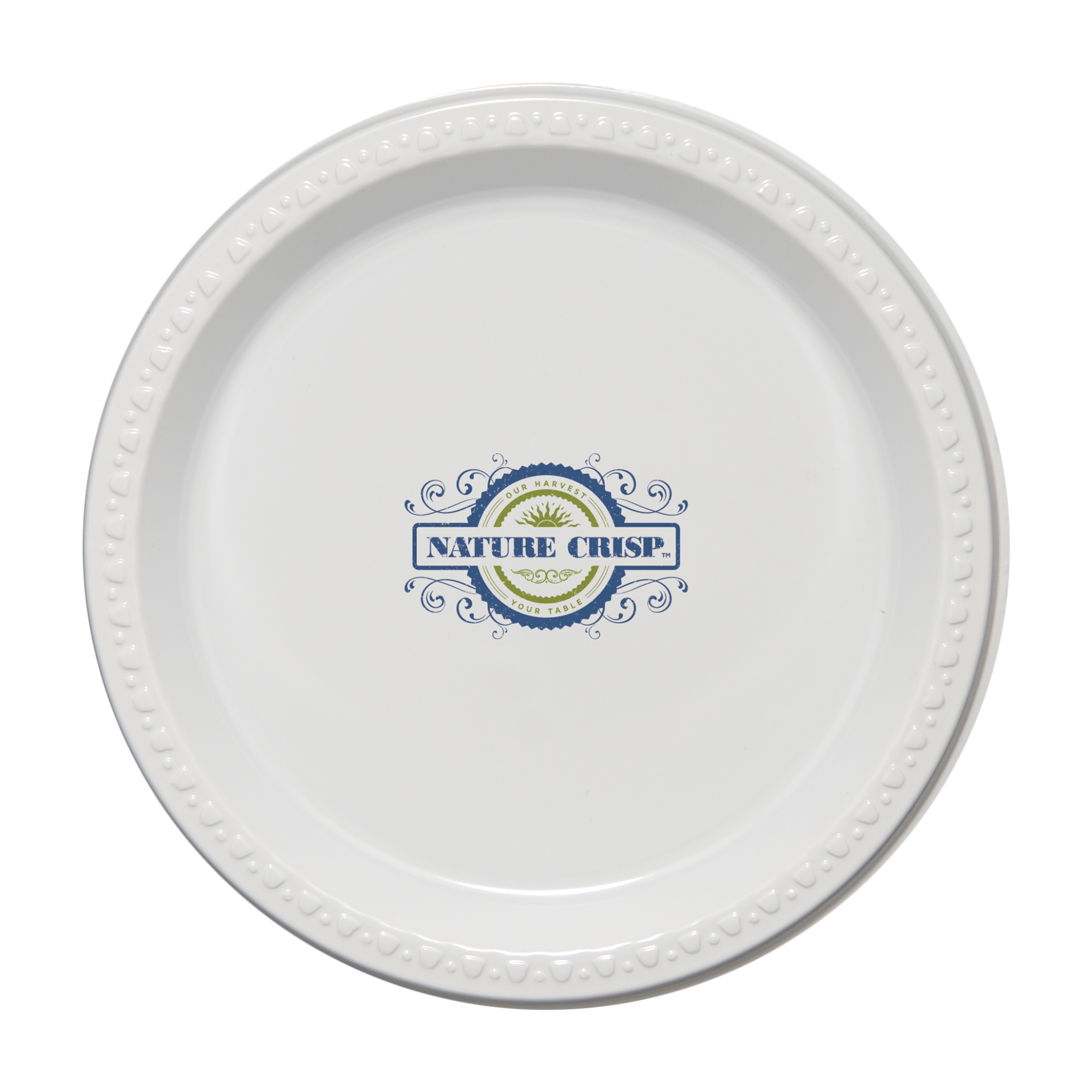 9.000" Plain Medium Weight Plastic Plate Round White Tradition Print 2