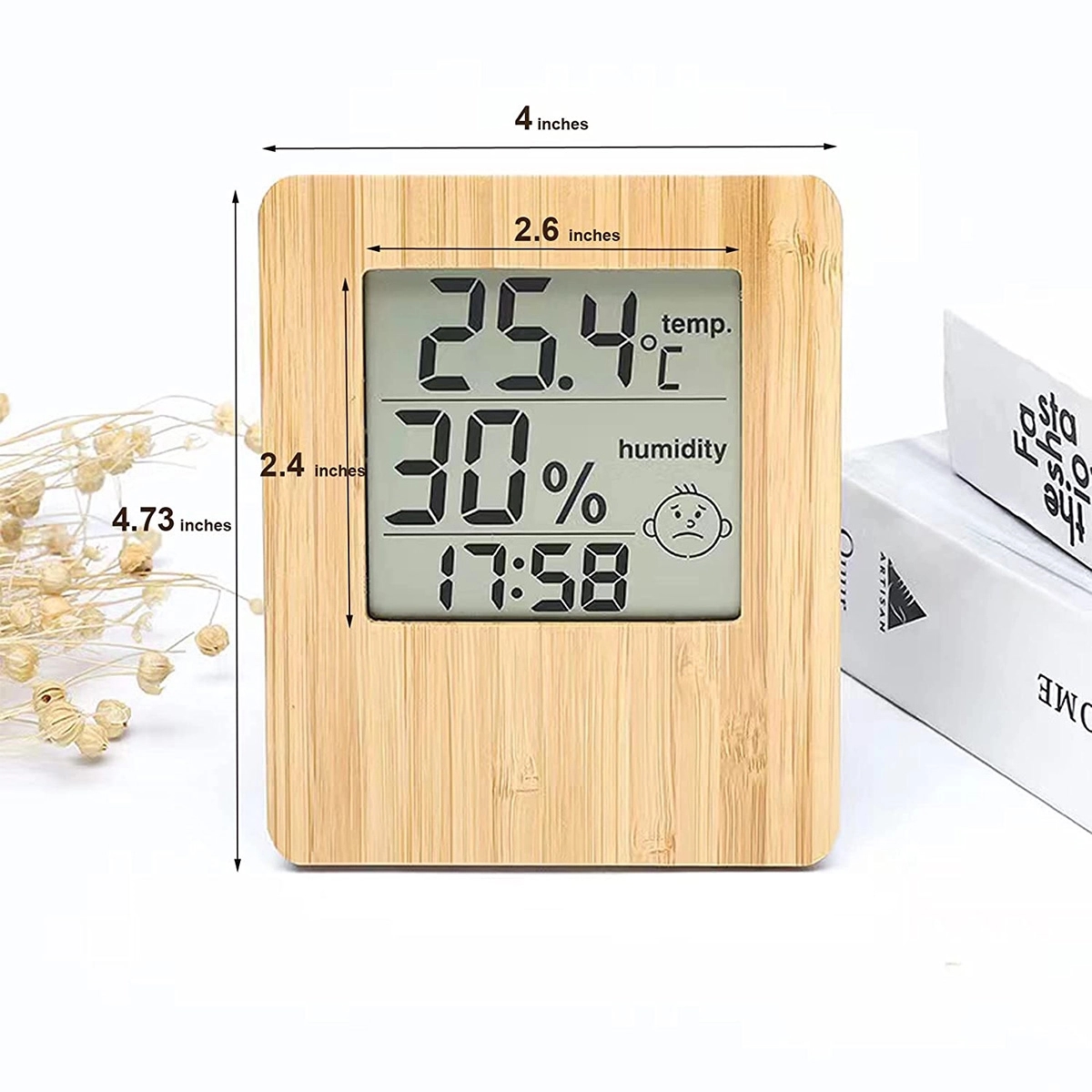 Bamboo Indoor Hygrometer & Thermometer Weather Clock 6