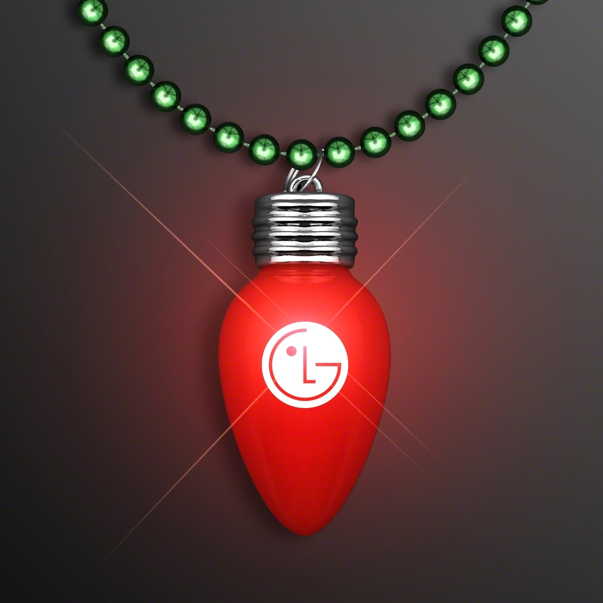 Blinking Red Bulb Christmas Charm on Green Beads 2