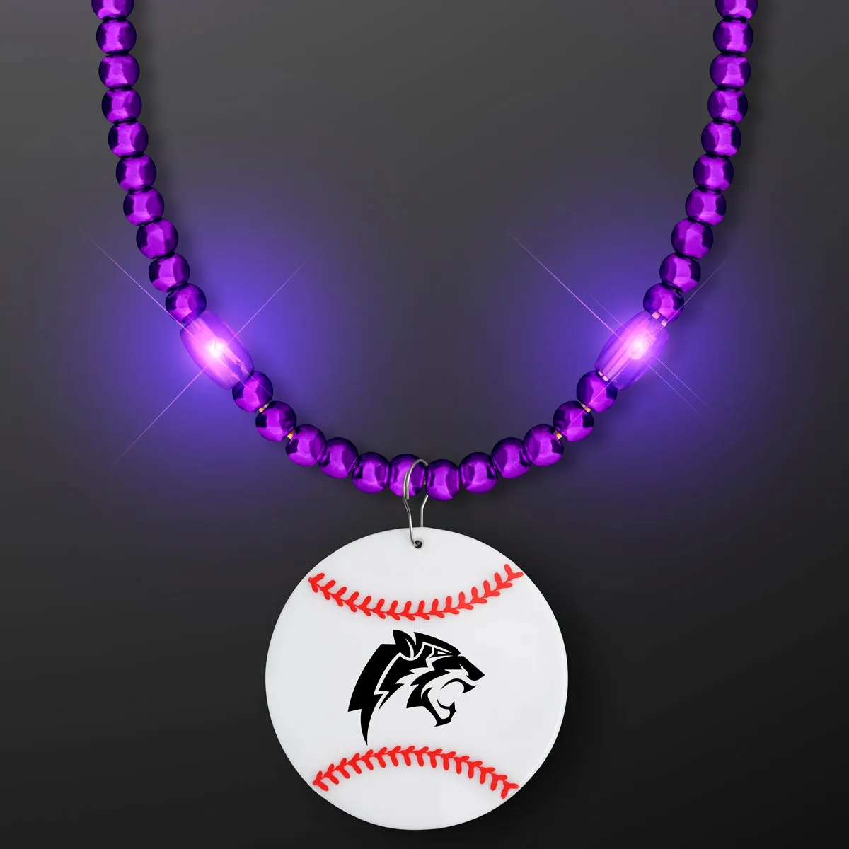 LED Bead Necklace with Baseball Medallion 12