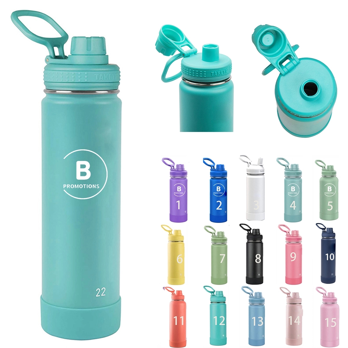 22 oz Actives Insulated Stainless Steel Water Bottle Lid, custom water bottle with logo imprint 2