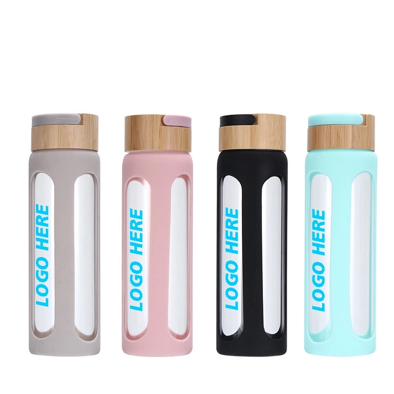 20oz Glass Bottles with Sleeve Silicone Sleeve, Bamboo Lid 4
