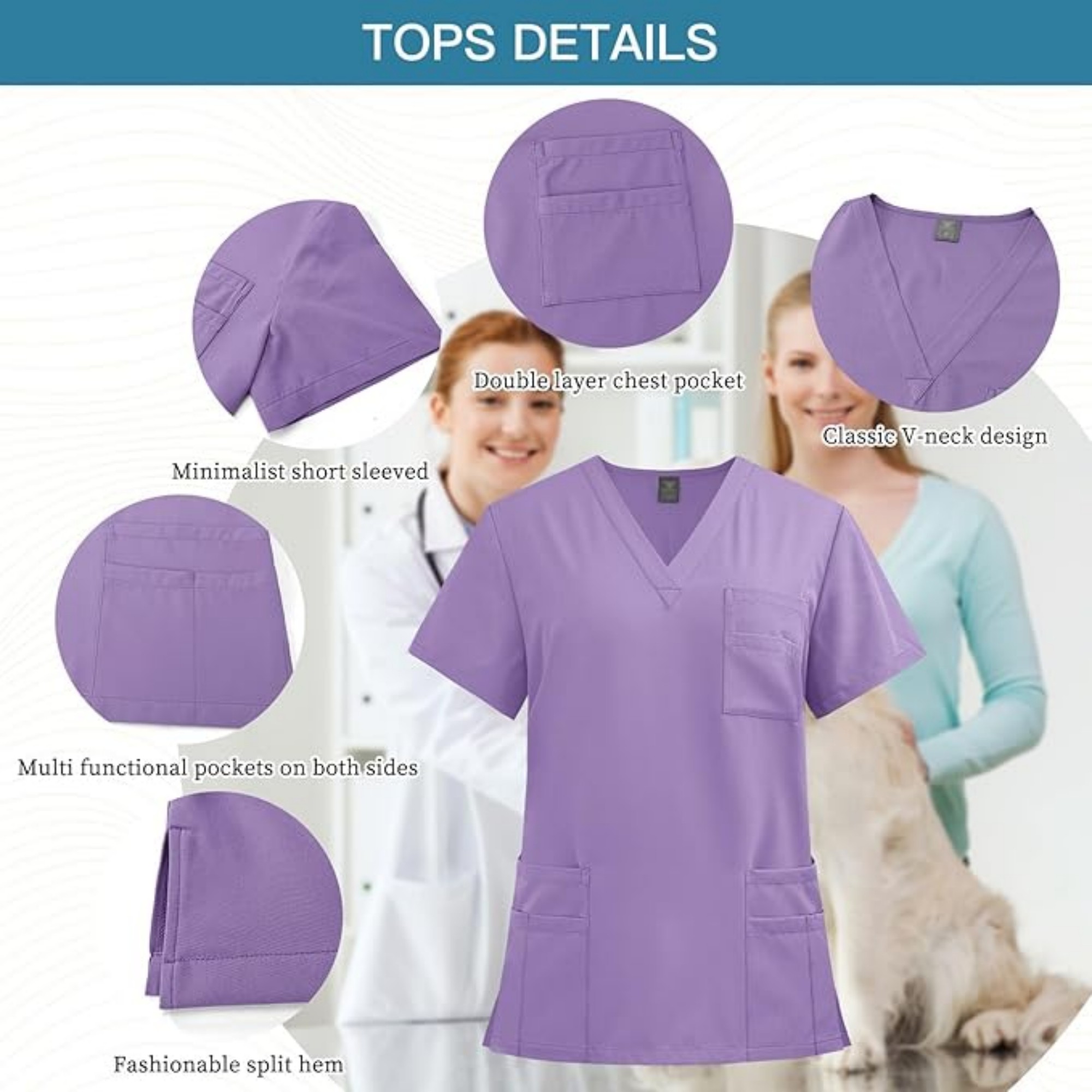 Multiple Pockets V-Neck Top And Drawstring Scrub Pant 5