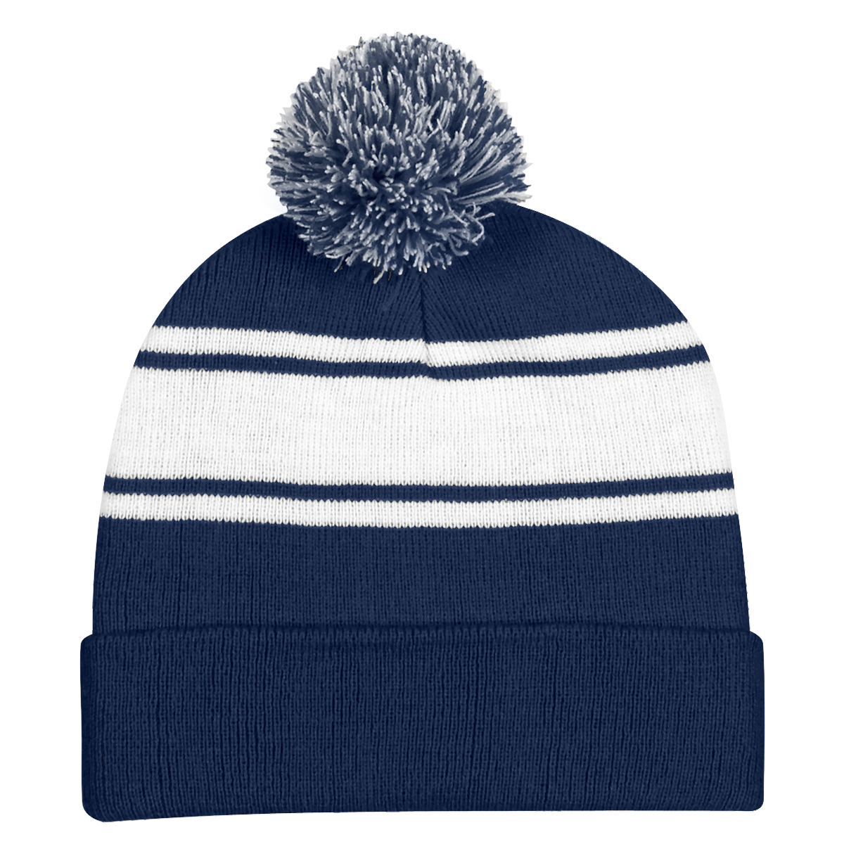 Two-Tone Knit Pom Beanie With Cuff 5