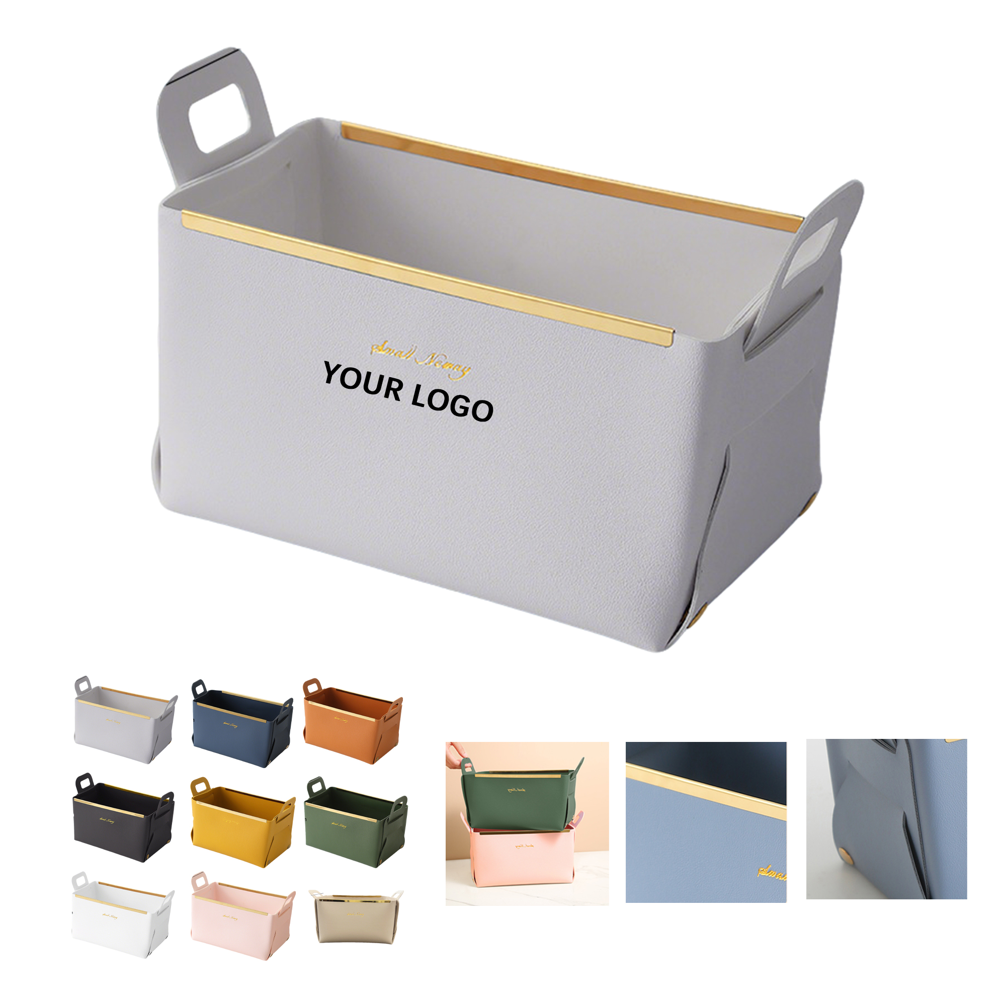 Pu Leather Collapsible Desktop Basket 9" x 5.6" x 5" 9